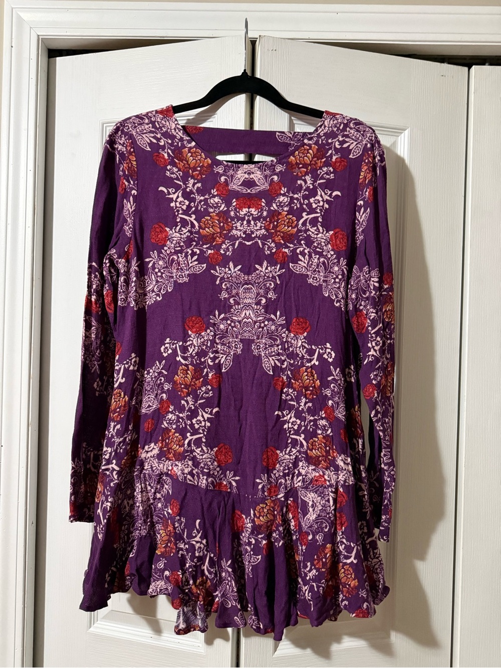Free People Purple Floral Long Sleeve Dress - S
